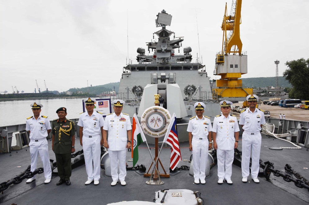 Malaysian Navy CNS Admiral Tan Sri Ahmad Kamarulazaman Bin Haji Ahmad Badaruddin with Royal Malaysian Naval Delegation visit onboard INS Shivalik