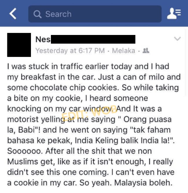 "Orang puasa la, B**i!" as Indian Girl Got Scolded for Eating Breakfast in Car - World Of Buzz 2