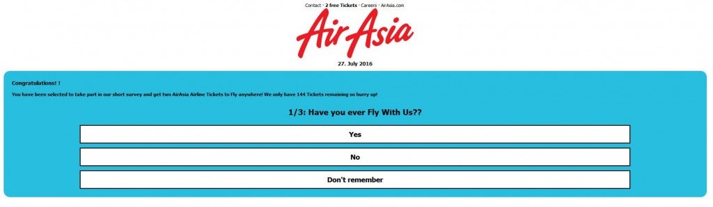 Air Asia: Free Tickets Via Online Survey Is A Scam - World Of Buzz 1