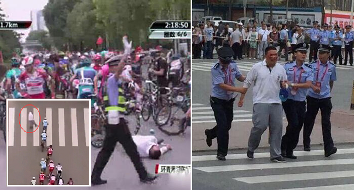 Oblivious Man Strolls Right Into A Cycling Race And Causes Epic Crash - World Of Buzz