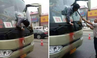 Chinese Man Rams Through Bus Windscreen And Gets Stuck Halfway - World Of Buzz