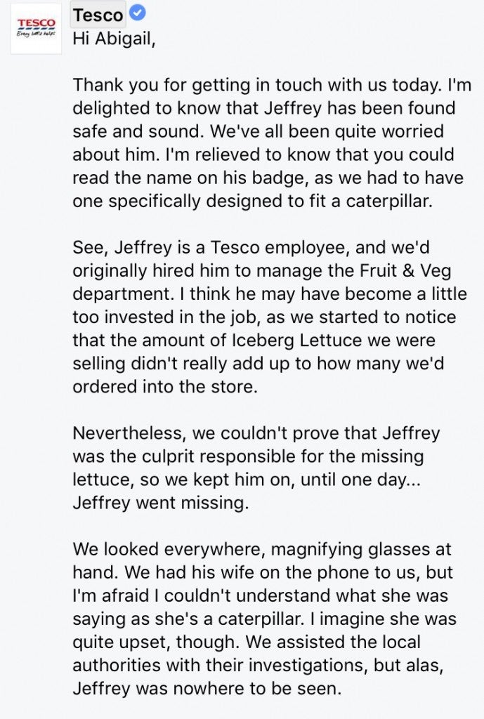 Epic Customer Service by Tesco to lady who found a Caterpillar in her Lettuce - World Of Buzz 2