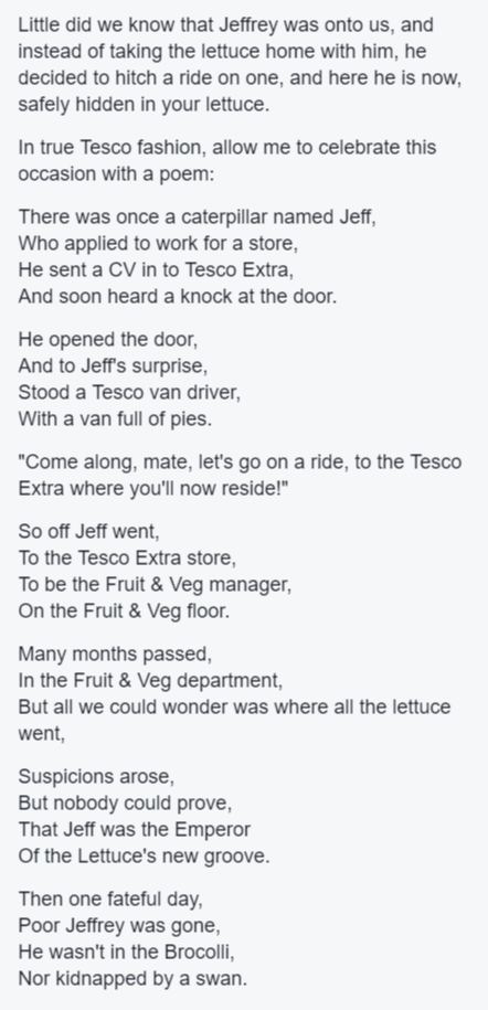 Epic Customer Service by Tesco to lady who found a Caterpillar in her Lettuce - World Of Buzz 6
