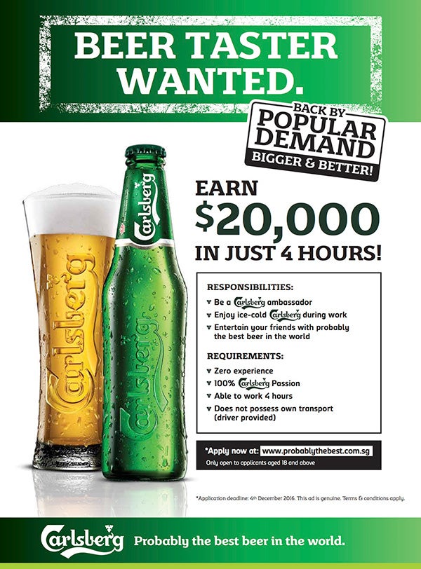 Best Job In The World: Rm62,000 To Drink Carlsberg Beers For 4 Hours In Singapore - World Of Buzz 1