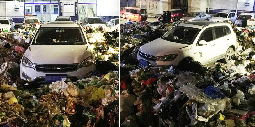 Chinese Man Illegally Parks Car, Comes Back To Find It Buried In 10,000Kg Of Rubbish - World Of Buzz