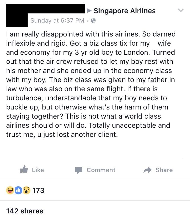 Kiamsiap Man Shamed Singapore Airlines For Not Allowing His Wife And Son To Sit Together - World Of Buzz