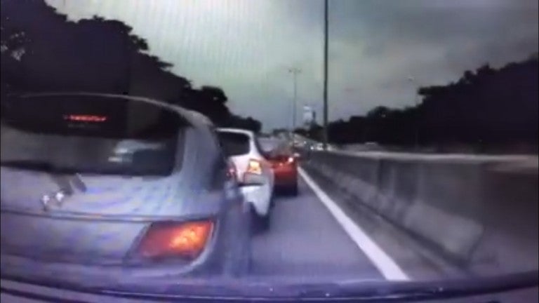 Speeding White Myvi Weaving Through Traffic Causes Six-Car Accident On ...