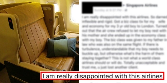Kiamsiap S'Porean Buys Wife Business Class Tickets, Shames Airlines For 'Separating' Son - World Of Buzz