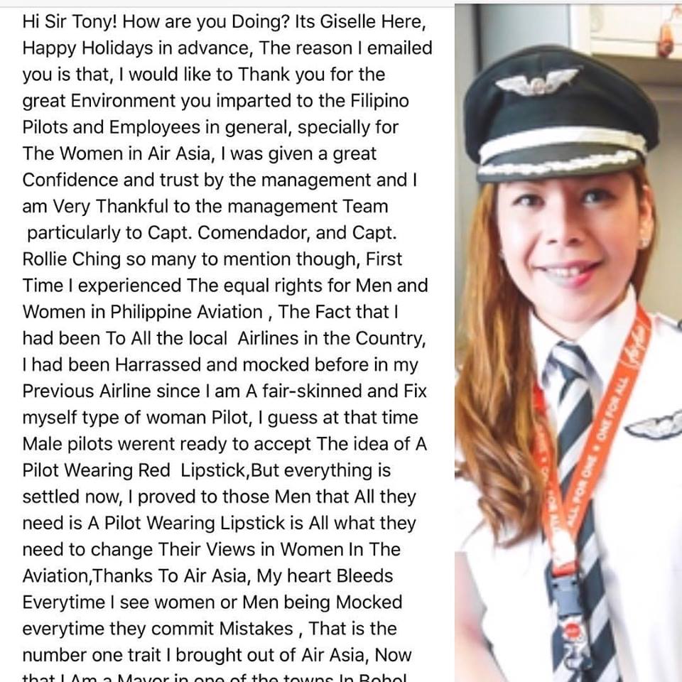 Lady Pilot Previously Mocked For Her Gender Sincerely Thanks Tony Fernandes - World Of Buzz