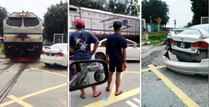 Malaysian Driver Illegally Parks Car Next To Train Tracks, Whole Bumper Gets Torn Off - World Of Buzz 3
