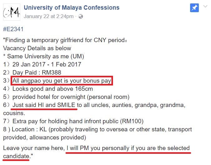 Malaysian Student Posts Vacancy Ad Looking For A Girlfriend To Rent For Cny - World Of Buzz 2