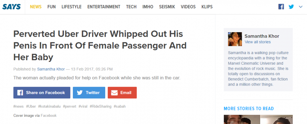 Malaysian Lady Frantically Asks For Help Through Facebook After Uber Driver Whips Out Penis - World Of Buzz 6