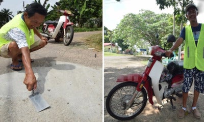 Malaysian Senior Citizen Patrols Village And Fixes Potholes To Prevent Accidents - World Of Buzz