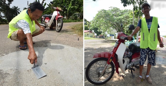 Malaysian Senior Citizen Patrols Village And Fixes Potholes To Prevent Accidents - World Of Buzz