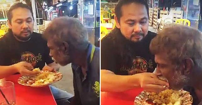Video Of Malay Guy Feeding Old Indian Man At Food Court Melts Netizens' Heart - World Of Buzz