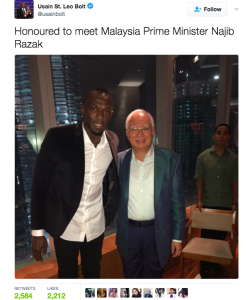 Usain Bolt Tweets a Picture with Prime Minister Najib, Malaysian Netizens go Nuts - World Of Buzz