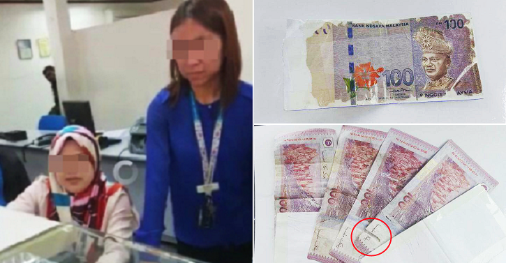 Malaysian Woman Furious after Receiving Damaged and Fake RM100 Banknotes Over Counter - World Of Buzz 3