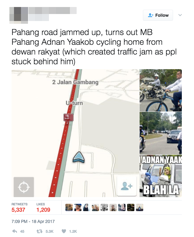 Pahang MB Rides Bicycle on Road and Causes Massive Traffic Jam - World Of Buzz