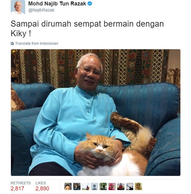 PM Najib Tweets Picture with Cat, Malaysian Netizens Go Crazy - World Of Buzz 2