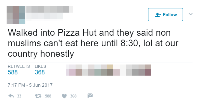 Malaysian Netizen Complained Pizza Hut Only Serves Non-Muslims After 8.30, Pizza Hut Responds - World Of Buzz