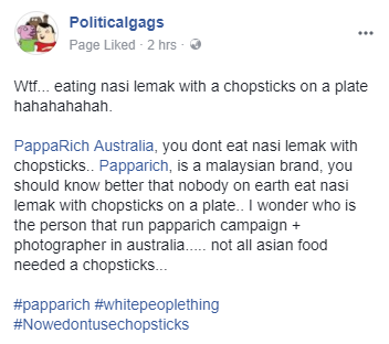 PappaRich Australia Under Fire After Photos of Nasi Lemak Being Eaten with Chopsticks Go Viral - WORLD OF BUZZ 4