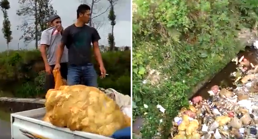Two Men Caught Dumping Trash Into River, Made To Clean Up River As Punishment - World Of Buzz