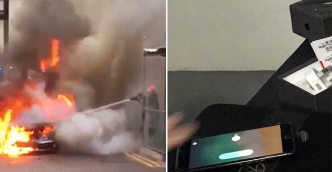 Mercedes Burst In Flame And Gets Destroyed, But Not The Iphone8 Plus Onboard - World Of Buzz