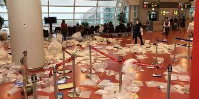 overflowing rubbish by chinese tourists leaves korean airport looking like rubbish dump world of buzz