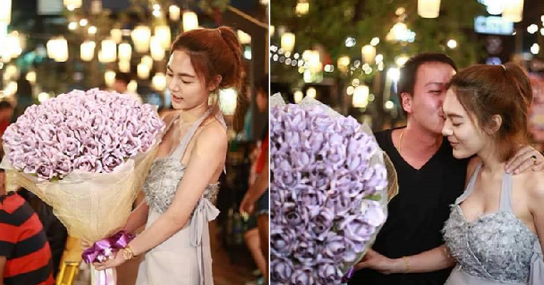 Girl Gave Her BF Large Bouquet of Money Flowers Costing RM12,000 for Valentine's Day - WORLD OF BUZZ 2