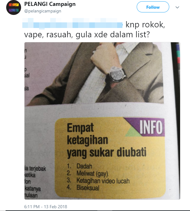 M'sian Newspaper Gets Backlash Again After Listing 'Gay' and 'Bisexual' as Addictions - WORLD OF BUZZ 1