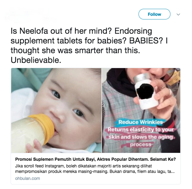 Neelofa Receives Backlash From Netizens After Promoting Anti-wrinkle Supplement For Babies - WORLD OF BUZZ 1