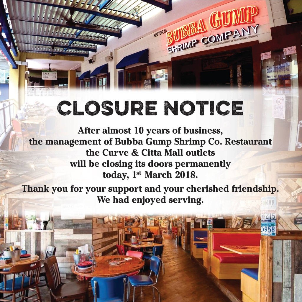 American Restaurant Chain, Bubba Gump Shrimp Co., Shuts Down Two Restaurants in Malaysia - WORLD OF BUZZ