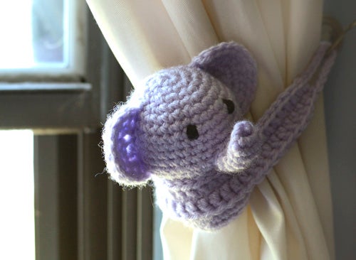 crochet elephant curtain tie back