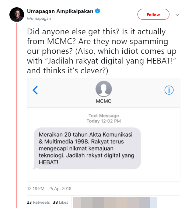 Malaysians Confused Over Mysterious Text Messages From MCMC - WORLD OF BUZZ 1