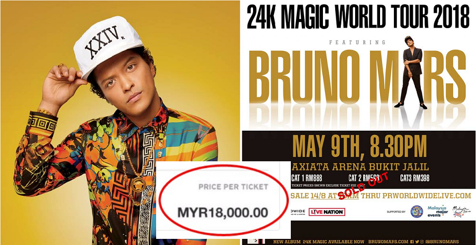 This M'Sian Is Actually Reselling Bruno Mars Concert Tickets For Rm18,000 A Piece! - World Of Buzz