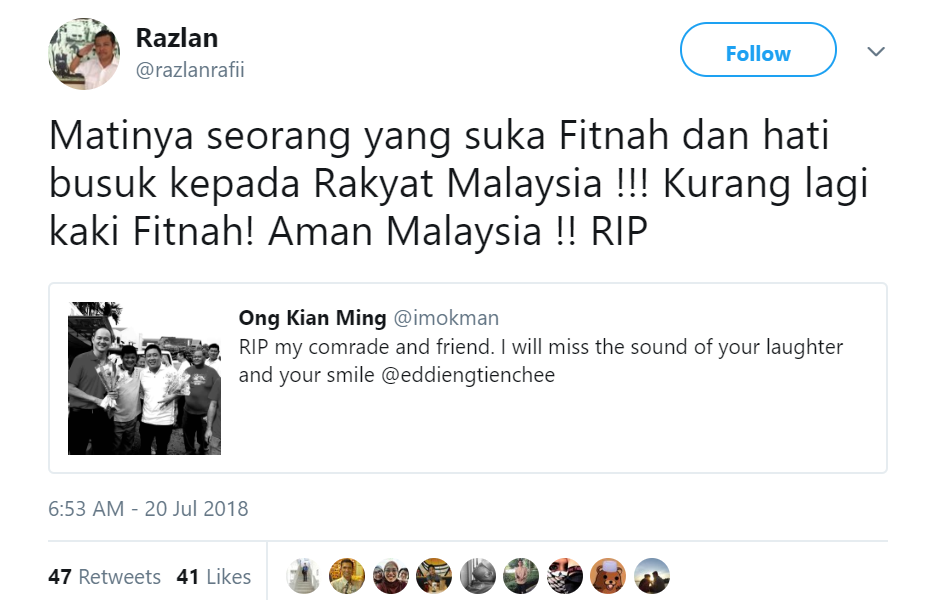 Former Umno Leader Called Out by Netizens For Disrespecting Recently Deceased DAP Rep - WORLD OF BUZZ