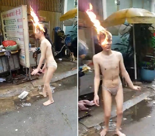 Crazy Video Shows Man So Overdosed on Drugs, He Didn't Realise Head's on FIRE - WORLD OF BUZZ 1