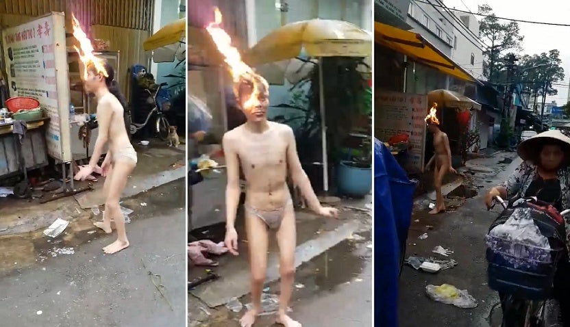 Crazy Video Shows Man So Overdosed on Drugs, He Didn't Realise Head's on FIRE - WORLD OF BUZZ