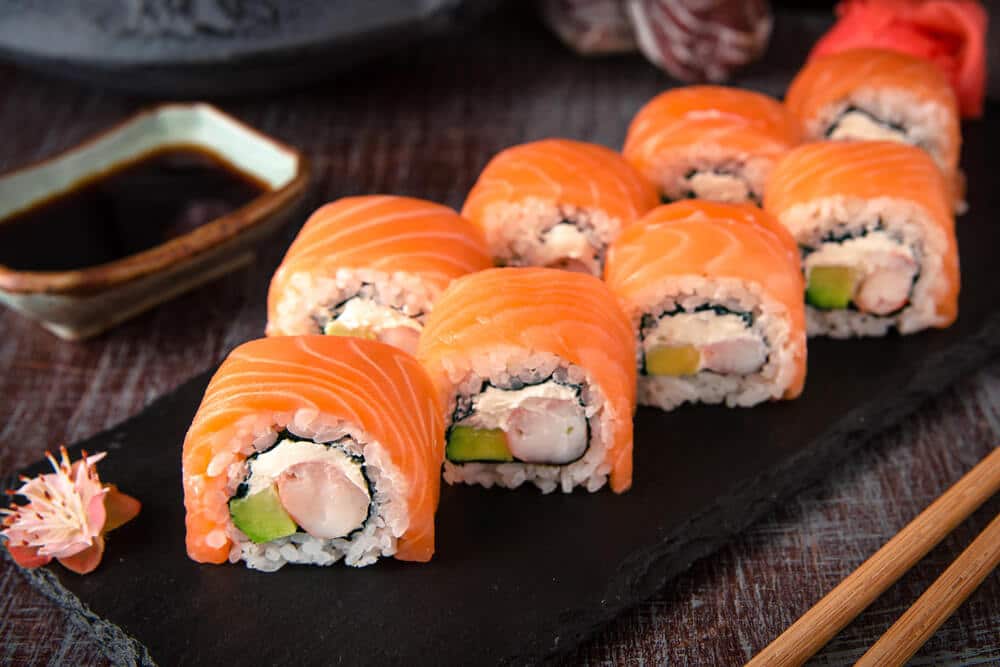 fresh salmon sushi rolls