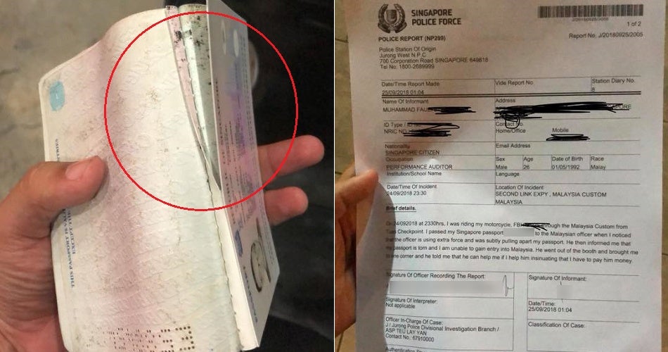 Jb Custom Officer Allegedly Tore Singaporean Man'S Passport &Amp; Asked For 'Duit Kopi' To Allow Him Into Malaysia - World Of Buzz