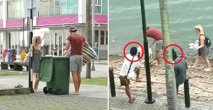 tourists spotted picking up rubbish in sandakan as msian stood there and watch world of buzz
