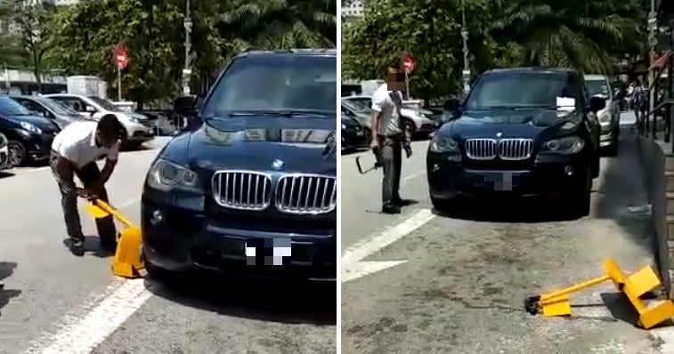 Viral Video Shows BMW Driver Who Parked Illegally in Taman Desa Destroying Car Clamp - WORLD OF BUZZ 4