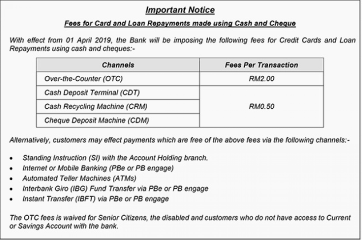 There'll Be Extra Fees for Card & Loan Repayments in Public Bank with Cash & Cheques From April 2019 - WORLD OF BUZZ