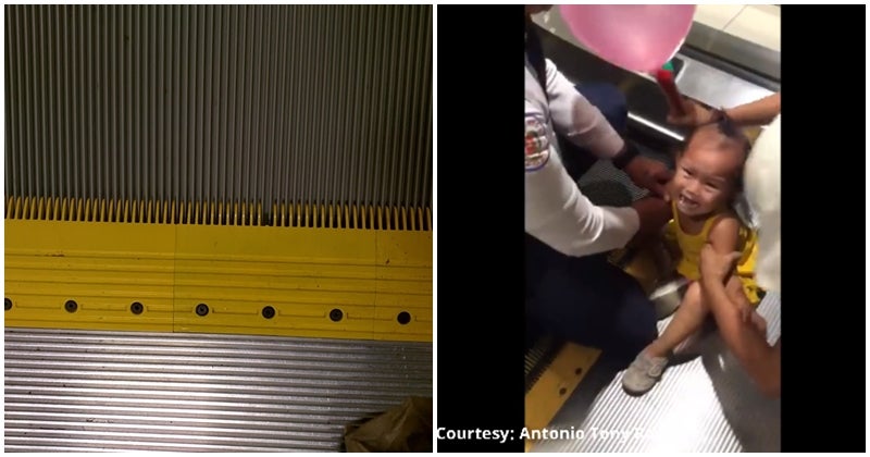 Toddler'S Fingers Stuck At The Foot Of Mall Escalator - World Of Buzz 1