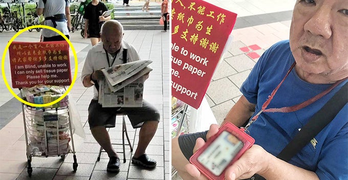 Blind Uncle Selling Tissue Caught Reading Newspaper, Says He's Not a Con Man - WORLD OF BUZZ 5