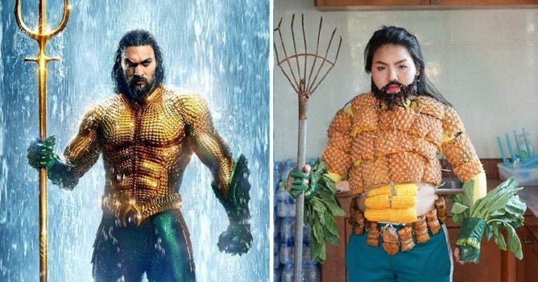 girl creatively cosplays aquamans iconic suit using pineapples corn and vegetables world of buzz 7
