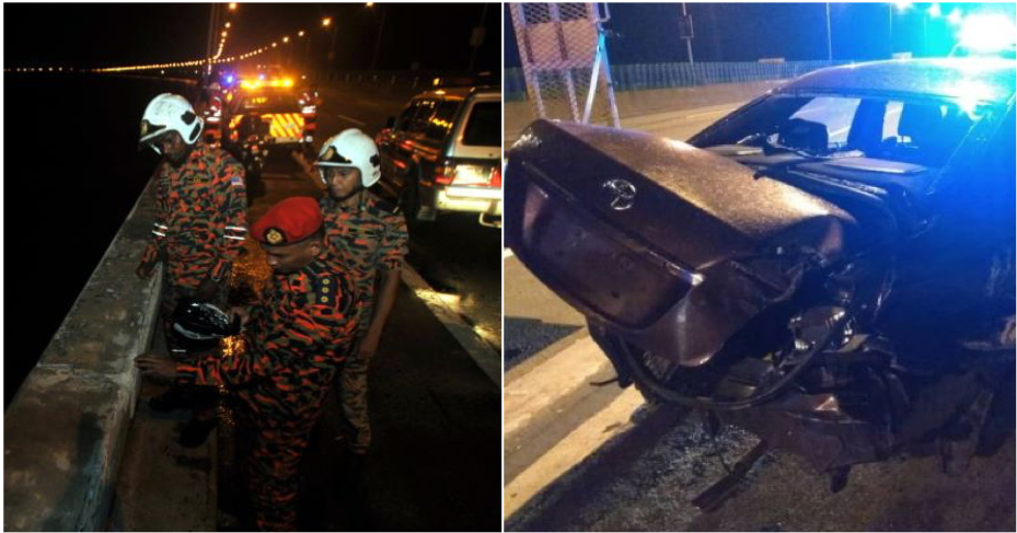 Watch Car Plunges Into Sea Following Crash With Driver On Penang Bridge Victims Missing World Of Buzz