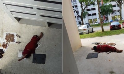 Woman In Red Looked Like She Have Attempted Suicide, But Turns Out To Be Lying Down Drying Her Food Stuff - World Of Buzz