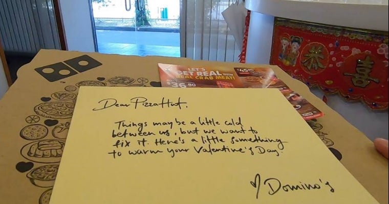 Domino's Sends Pizzas And Love Letter To Pizza Hut In Cheesy V-Day Surprise - WORLD OF BUZZ 3