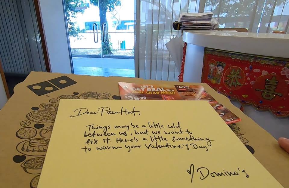Domino's Sends Pizzas And Love Letter To Pizza Hut In Cheesy V-Day Surprise - WORLD OF BUZZ